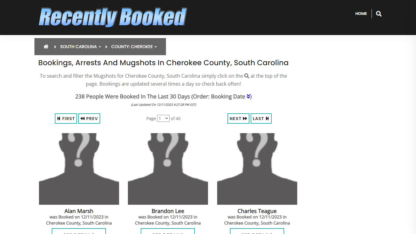 Bookings, Arrests and Mugshots in Cherokee County, South Carolina